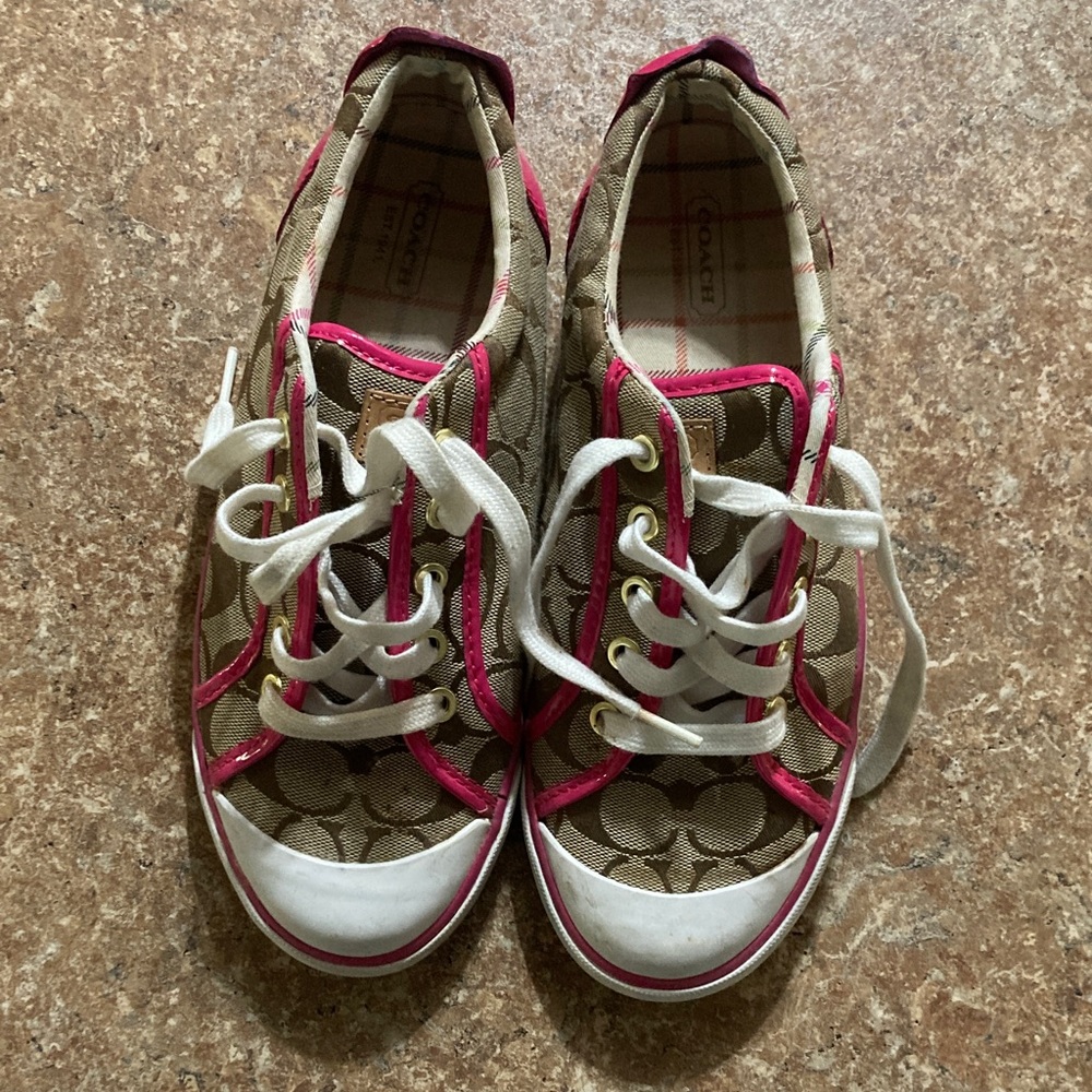 Coach Women’s Sneakers in Pink and Tan. Size 8.5 B